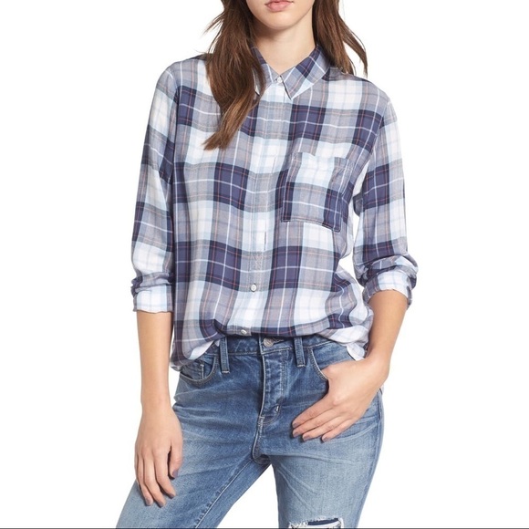 Treasure & Bond Classic Plaid Shirt Blue Small - Picture 1 of 11